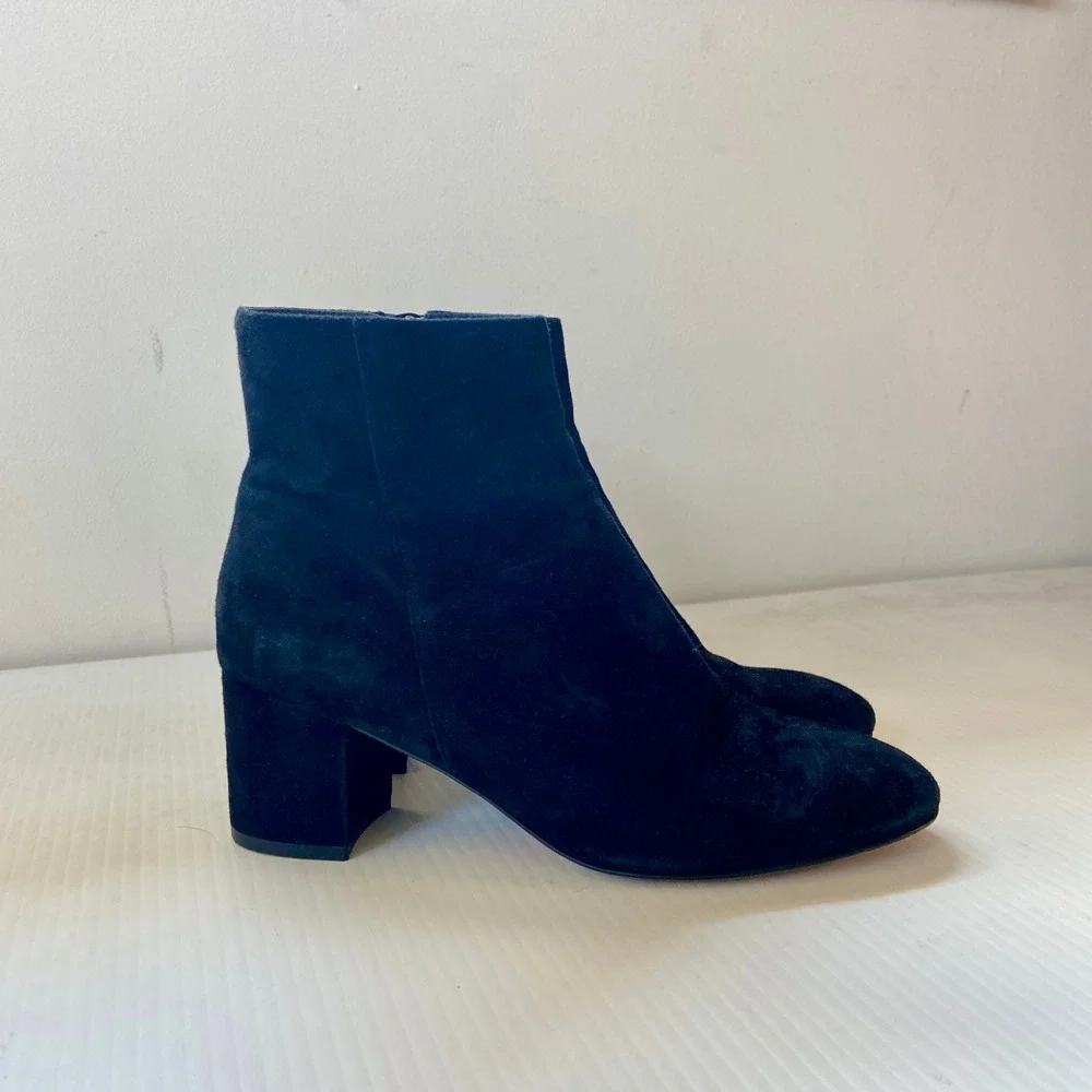 J Crew Hadley Suede Leather Block Heel Ankle Boot Black Womens 8
